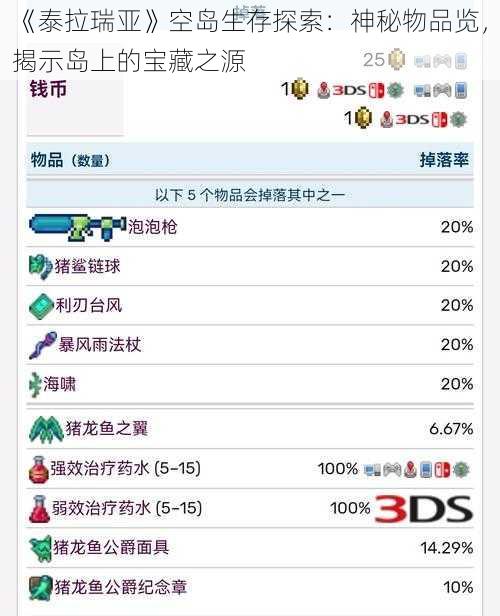 《泰拉瑞亚》空岛生存探索：神秘物品览，揭示岛上的宝藏之源