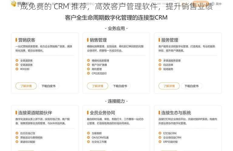 成免费的 CRM 推荐，高效客户管理软件，提升销售业绩