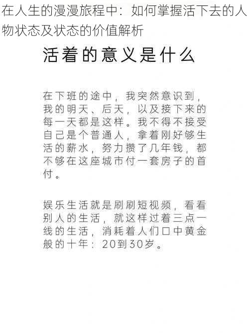 在人生的漫漫旅程中：如何掌握活下去的人物状态及状态的价值解析