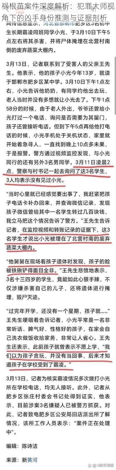 祸根苗案件深度解析：犯罪大师视角下的凶手身份推测与证据剖析