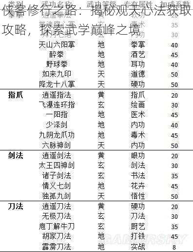 侠客修行之路：揭秘观天心法获取攻略，探索武学巅峰之境