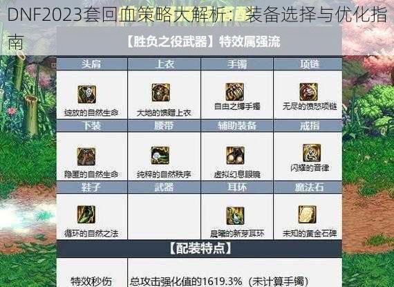 DNF2023套回血策略大解析：装备选择与优化指南