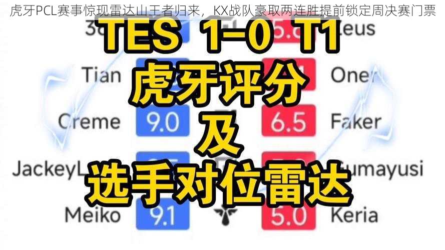 虎牙PCL赛事惊现雷达山王者归来，KX战队豪取两连胜提前锁定周决赛门票