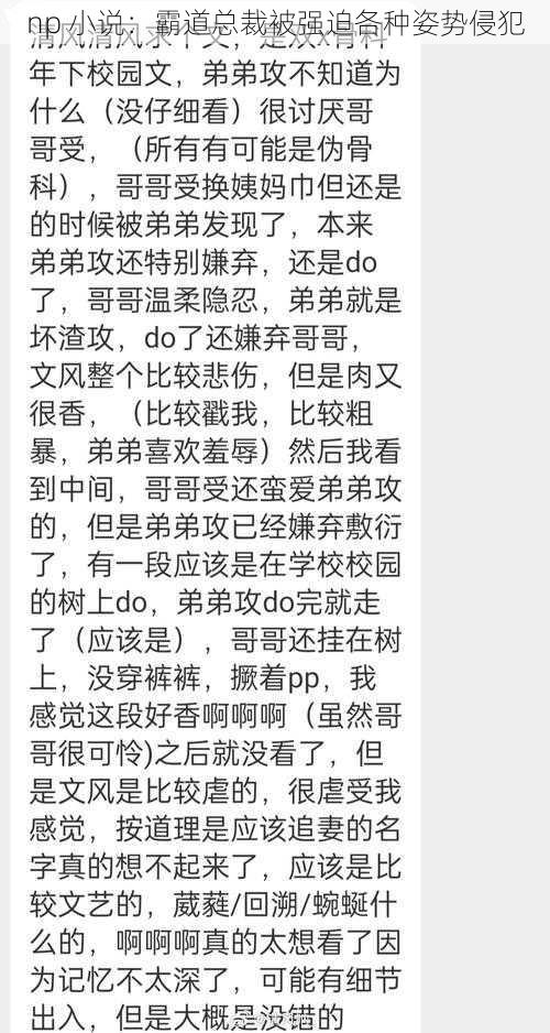 np 小说：霸道总裁被强迫各种姿势侵犯