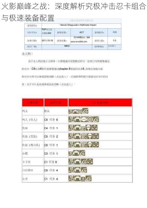 火影巅峰之战：深度解析究极冲击忍卡组合与极速装备配置